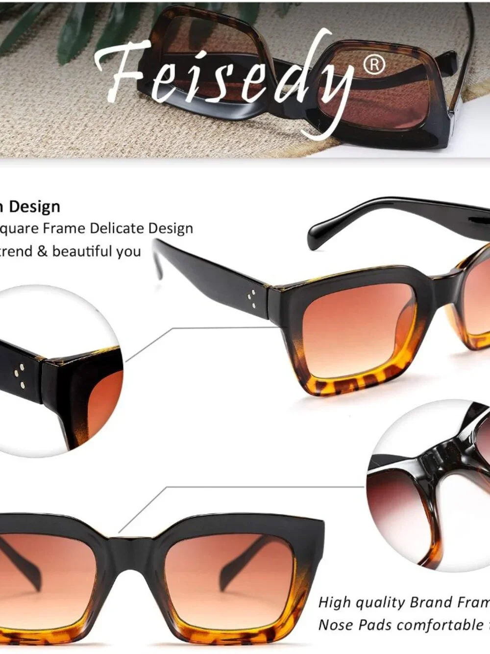 Classic Square Women’s Sunglasses with UV400 Protection - Stylish Black-Leopard